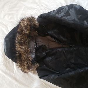 North Face Black Camo Coat, Fur lined hood